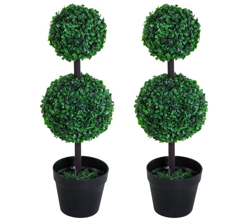 Plante Artificielle En Plastique Grande 67 Cm, Arbre Décoratif Avec 2 Boules, Pour Salon Bureau
