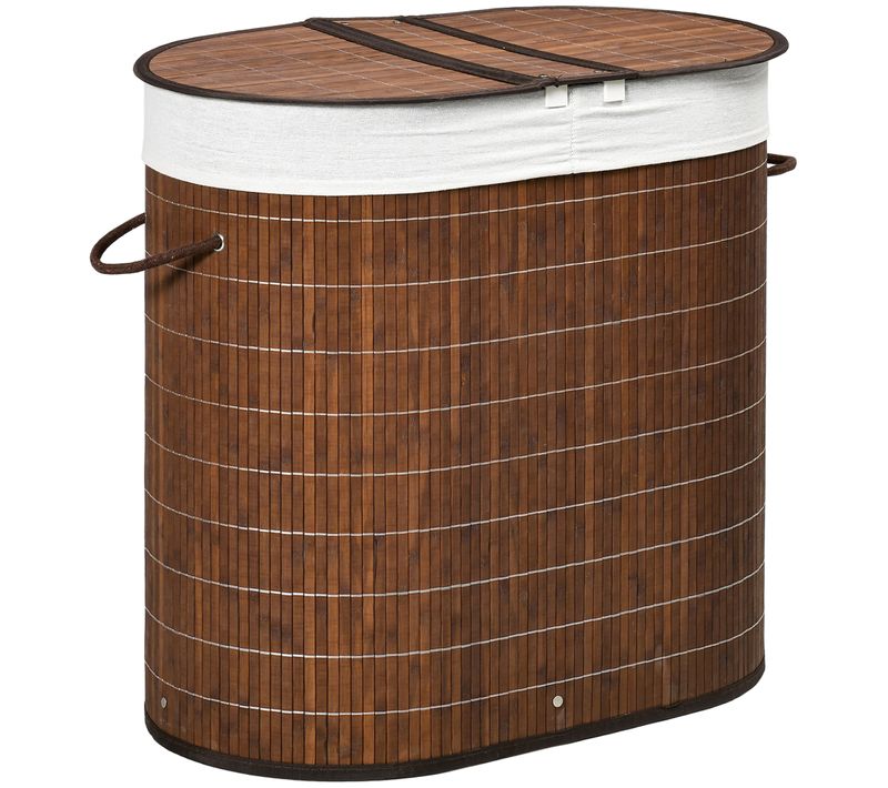 Corbeille à Linge 100l En Bambou Avec Couvercle Et Poignées, 2 Sacs à Linge