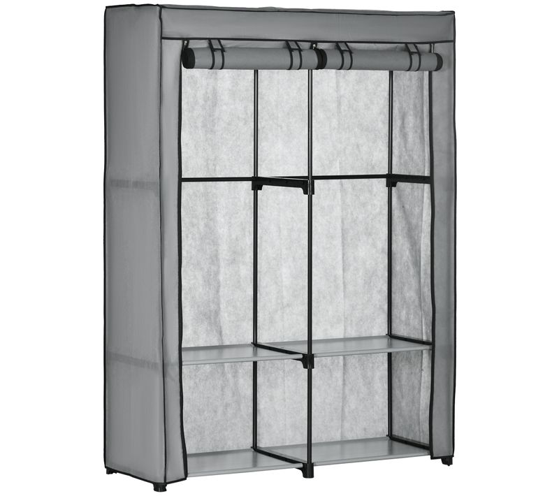 Armoire En Tissu, Non Tissé Léger Avec Barres De Vêtements Et 4 Compartiments, Gris Clair