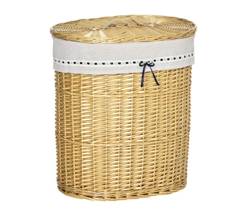 Panier à Linge Avec Couvercle En Osier 100l 51x38x57cm Naturel Pour Chambre Et Salle De Bain