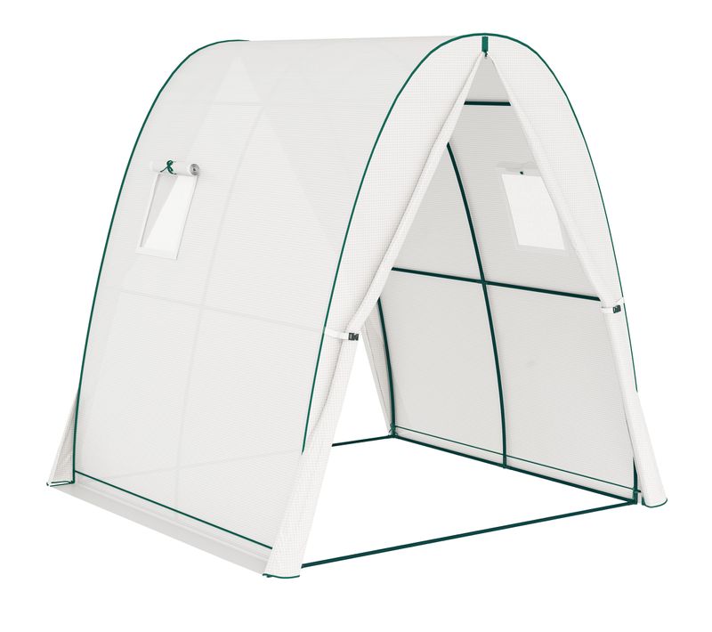 Serre En Acier Winterproof Avec Porte Roulante Et 2 Fenêtres, 180 X 180 X 200 Cm, Blanc