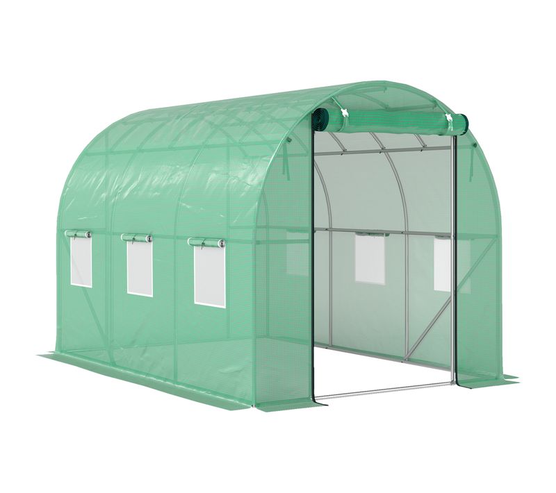 Serre En Plastique 3 X 2 X 2 M, Avec 6 Fenêtres, Porte Enroulable, Tunnel Résistant Aux Uv, Vert