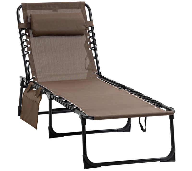 Chaise Longue Pliante En Aluminium Avec Coussin, 5 Positions Réglables, Marron