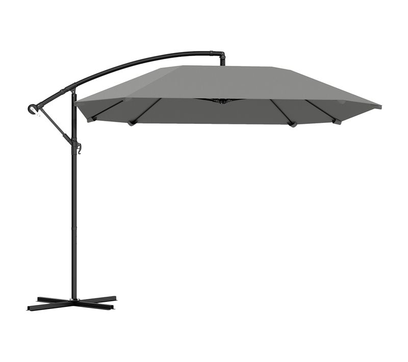 Parasol Déporté Alu 260 Cm, Manivelle, Protection Contre Le Vent, Inclinable, Gris Foncé
