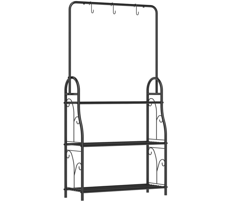 Étagère à Plantes 3 Niveaux 137 Cm Avec Barre Et Crochets, En Métal, Pour Balcon, Noir