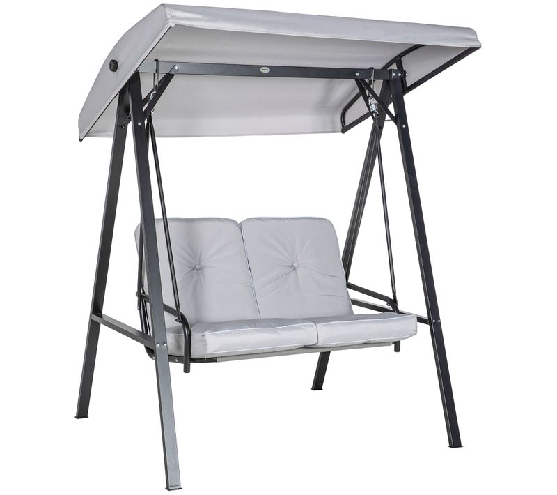 Banc De Jardin 2 Places Métal Avec Toit Réglable, Coussins, Charge 220 Kg, Gris