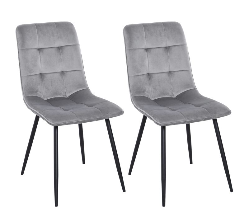 Set De Chaises De Salle à Manger 2 Pièces, Fauteuils En Tissu, Métal Gris Et Noir