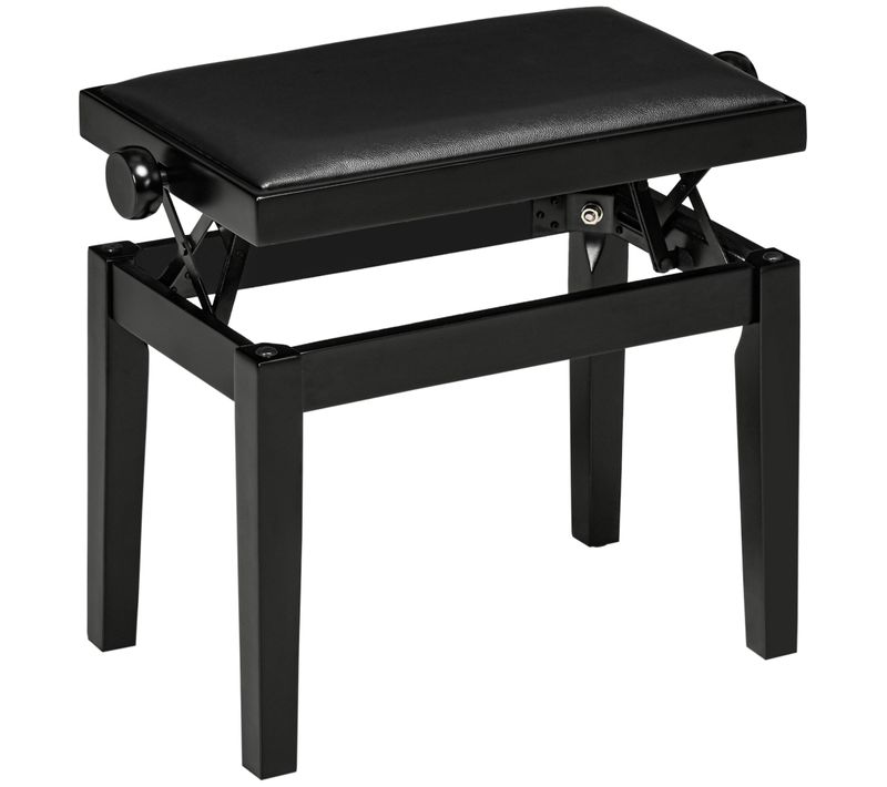 Banquette De Piano Réglable En Cuir Synthétique, Bois De Caoutchouc, Avec Coussin, Noir
