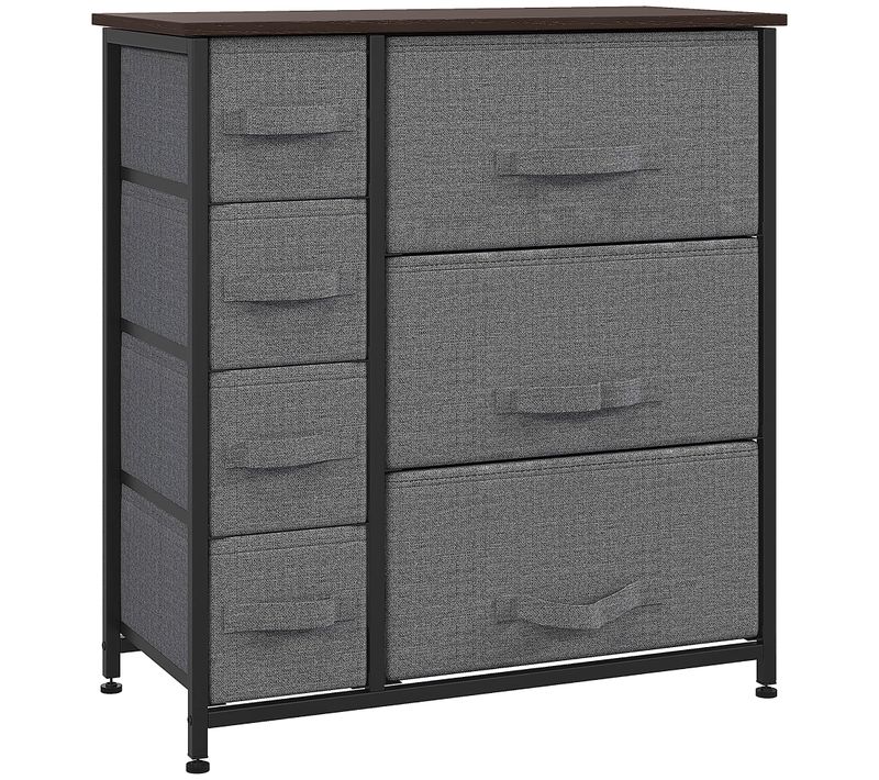 Meuble De Rangement D'appoint En Métal Avec 7 Tiroirs En Tissu Pliables, Effet Bois, Gris