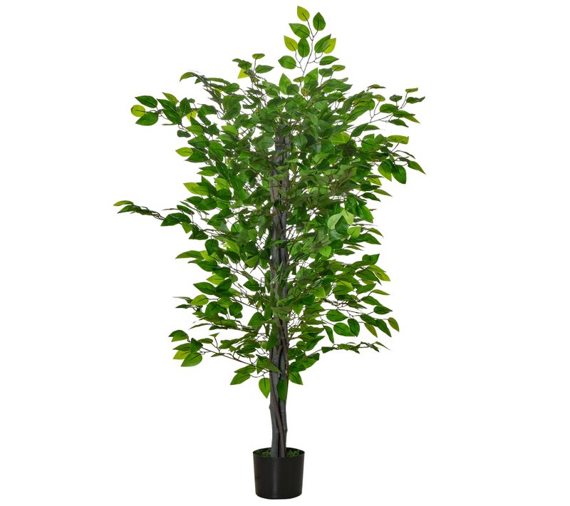 Plante Artificielle Ficus 135 Cm En Plastique, Avec Pot En Ciment, Pour Salon Bureau Jardin