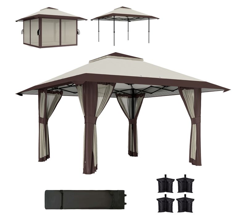 Pavillon 4x4m, étanche, Pop-up Avec Parois En Filet, Protection Uv 50+, ,beige