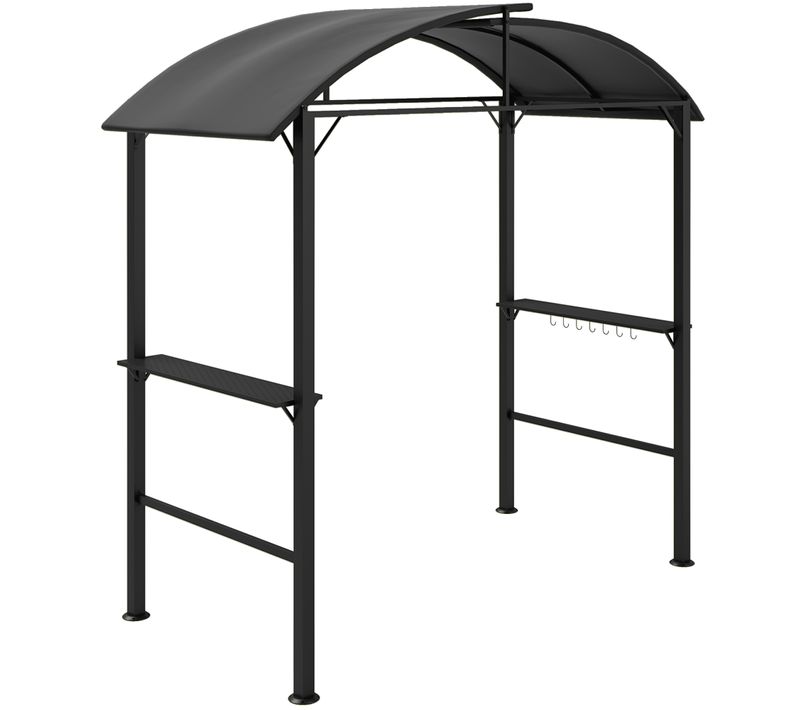 Pavillon De Barbecue 233x110x235 Cm, Avec Étagères, Toit Double, Protection Uv, ,gris Foncé