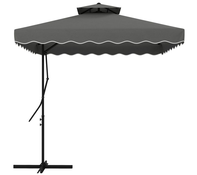 Parasol 243x243 Cm, De Balcon, Protection Uv, Déporté Avec Toit Double Et Pied Croisé, Gris Foncé