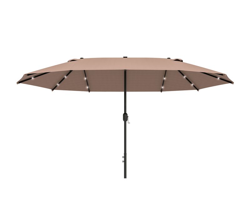 Parasol Avec LED, Parasol Double 440 X 260 Cm, Grande Terrasse, Manivelle, Cadre En Métal, ,kaki