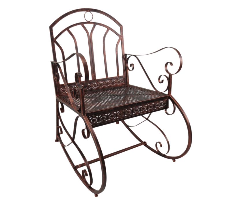 Fauteuil à Bascule Vintage Métal 61×79×90cm Arcs Décoratifs Confort élevé, Bronze-rouge