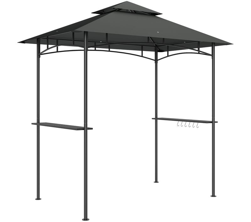 Pavillon De Jardin En Métal Et Tissu Imperméable Flamme Retardant Avec Auvent Double, Gris Foncé