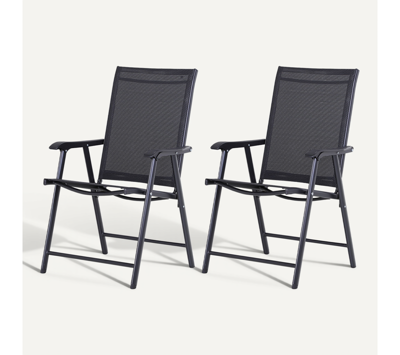 Ensemble De 2 Chaises Pliantes En Métal Noir Avec Accoudoirs Pour Camping, 58x64x94cm