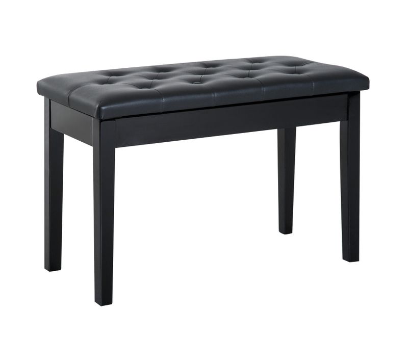 Banquette Piano En Bois Caoutchouc Avec Rangement, Simili Cuir Noir, 76x36x50 Cm