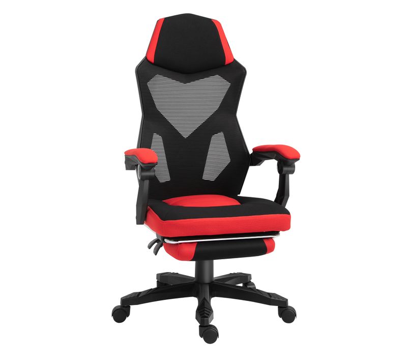 Chaise Gaming En Polyester, Repose-pieds, Ergonomique, Réglable, Noir Et Rouge