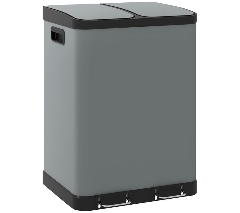 Poubelle 2x30l En Métal Avec Couvercle Et Pédale, Conteneur Avec Seau Intérieur Pour Salon Et Bureau