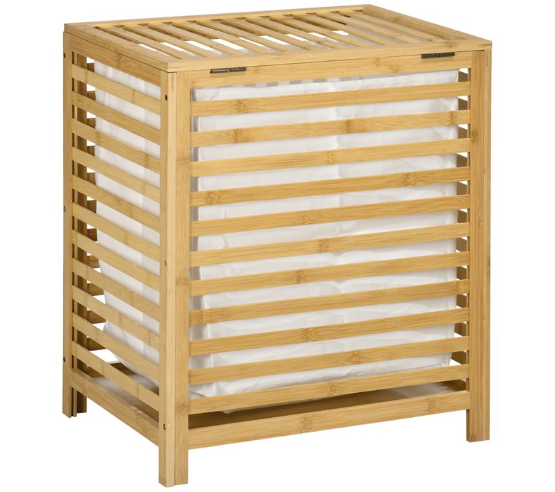 Corbeille à Linge 55l Bambou Avec Couvercle Et Sac Amovible, Naturel 50x36x60cm