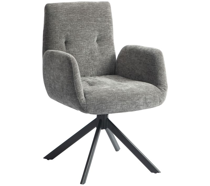 Fauteuil Pivotant En Laine-lin, Moderne Avec Accoudoirs, Rembourré Avec Boutons, Gris Foncé