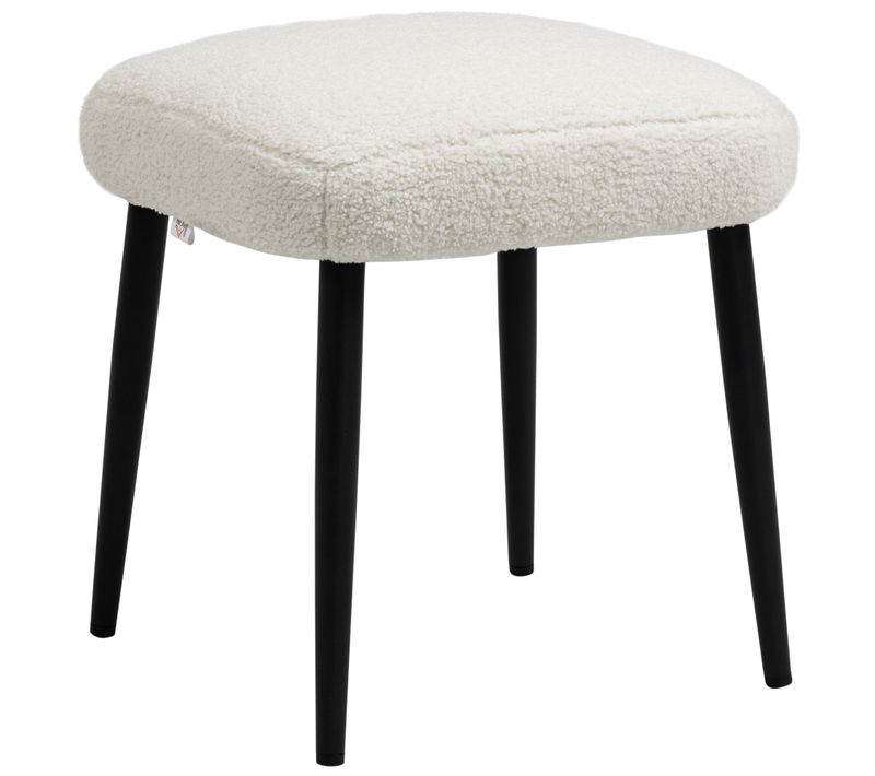 Pouf Carré En Velours Avec Pieds En Acier, Hocker De Maquillage, Crème, 42x42x47cm