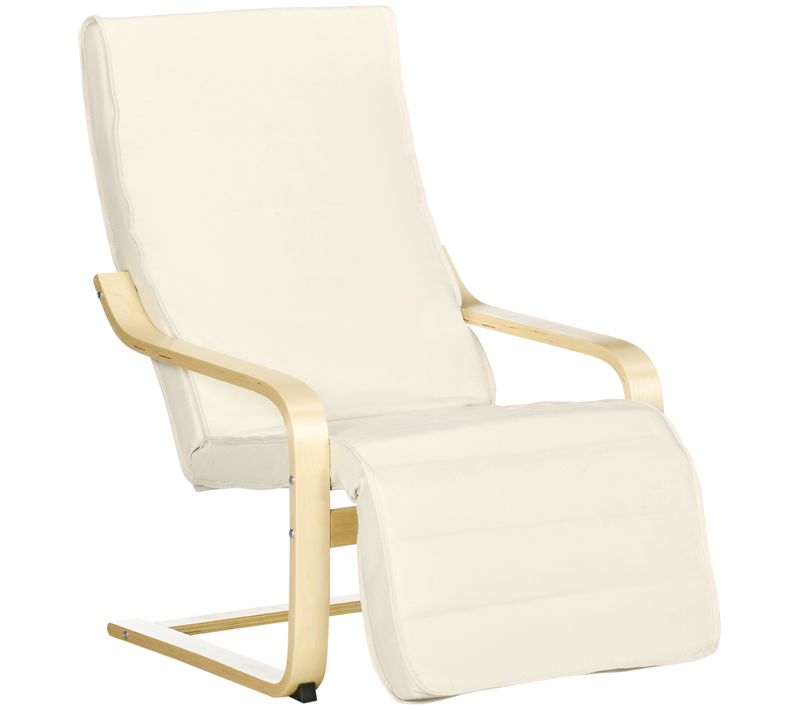 Fauteuil relax à bascule en bois de bouleau, avec repose-pieds réglable, 66,5×94×100cm, crème