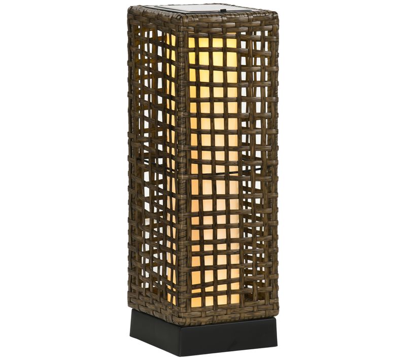 Lampe Solaire LED En Rattan Avec Capteur De Lumière Étanche 15,5x15,5x46cm Pour Jardin Et Terrasse