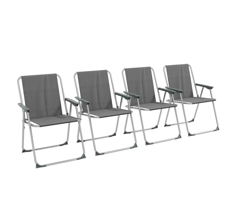 Set De 4 Chaises Pliantes En Oxford Avec Dossier Et Accoudoirs Pour Jardin Balcon Gris