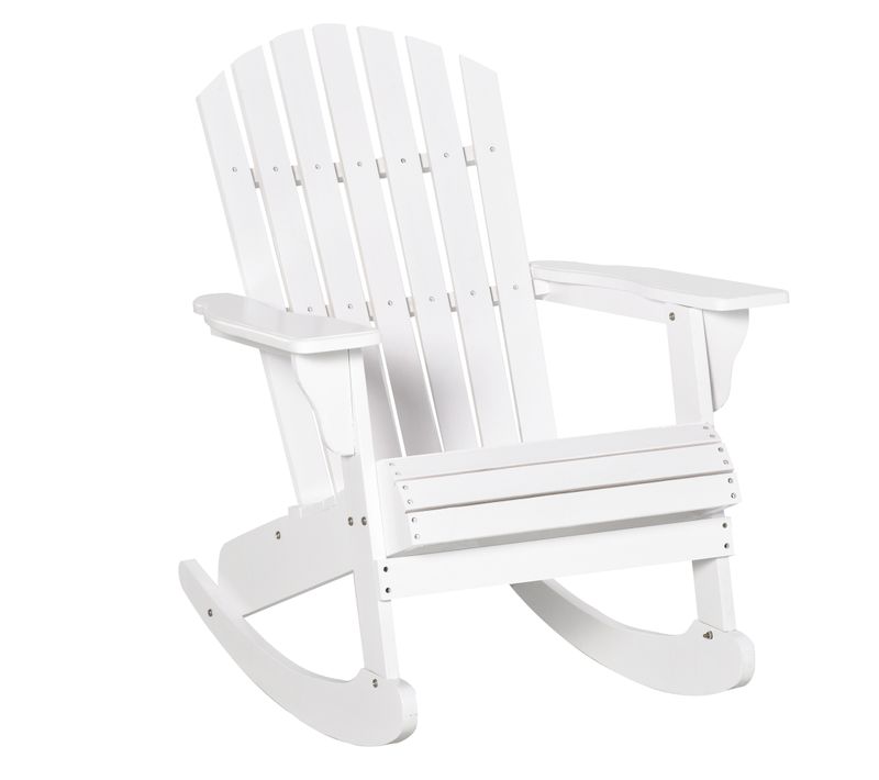 Fauteuil à Bascule Jardin Type Adirondack Résine 77×94×97cm Résistant Aux Intempéries, Blanc
