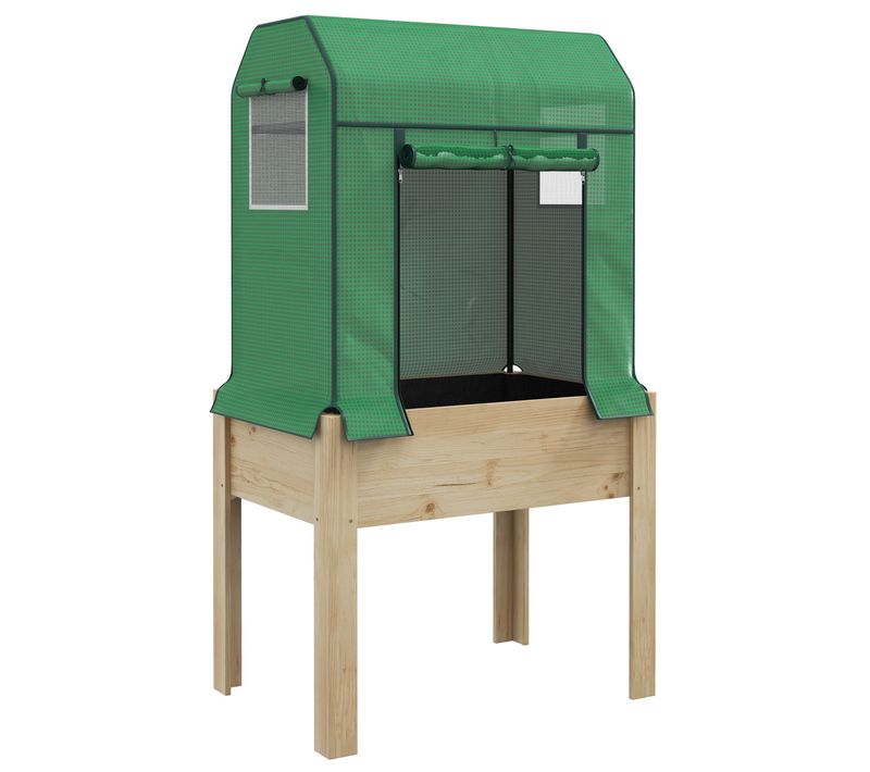 Bac à Fleurs En Bois Avec Serre 86x60x165cm, Jardin à Hauteur Avec Tissu Non-tissé, Naturel/vert