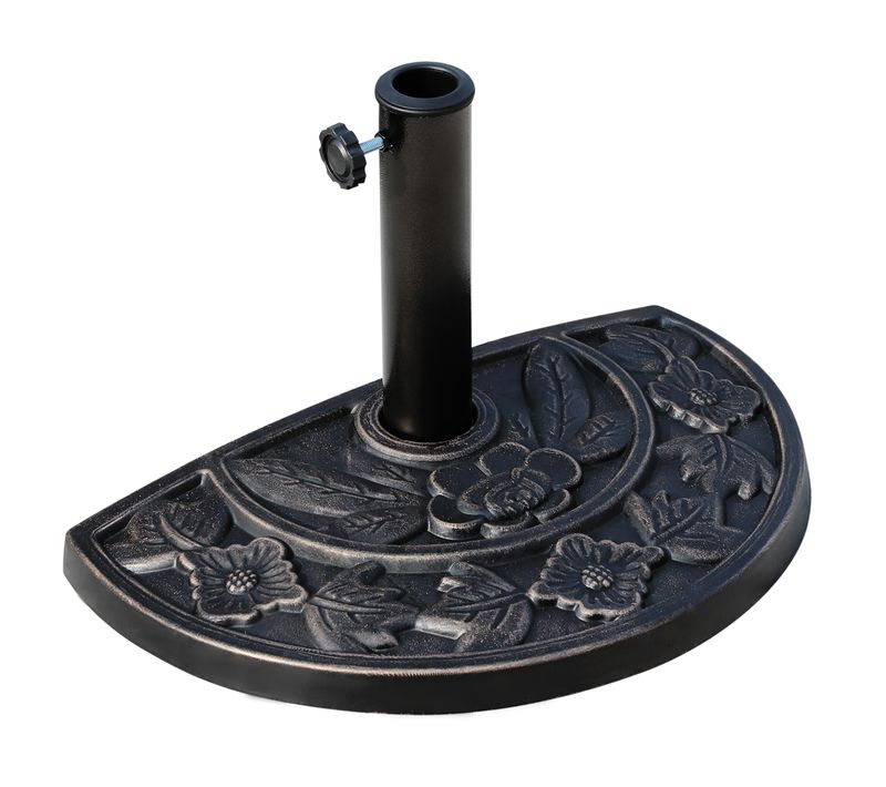 Support Parasol Demi-rond En Résine Et Inox, 50x31x32 Cm, Pour Jardin, Bronze