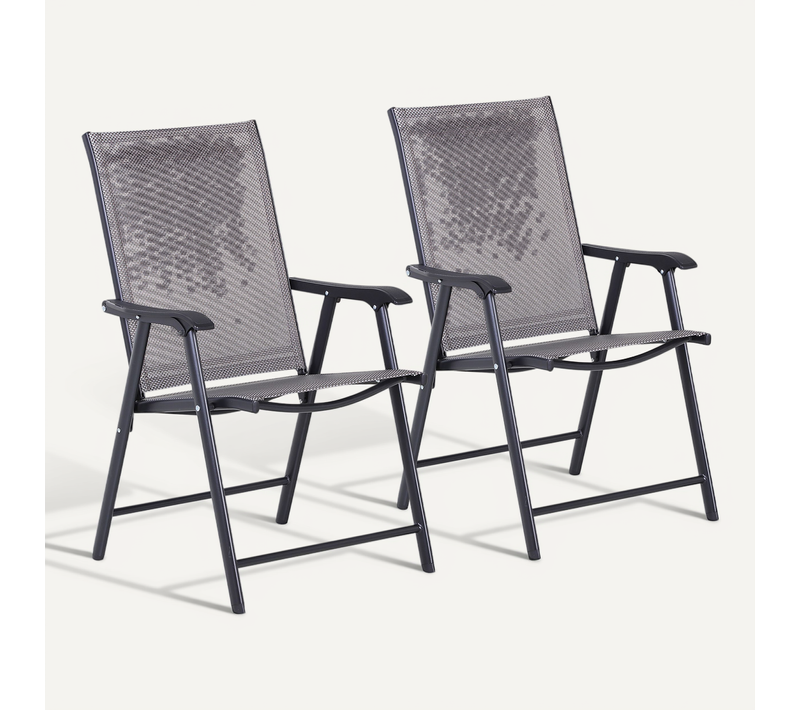 Ensemble De 2 Chaises De Camping En Métal Pliantes Avec Accoudoirs Et Siège De Pêche, Gris