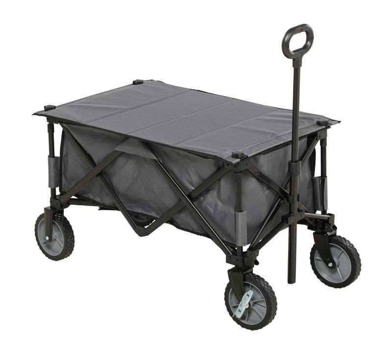 Chariot De Jardin Pliable 120 Kg Avec Poignée Réglable, Poches Latérales, , Gris Foncé