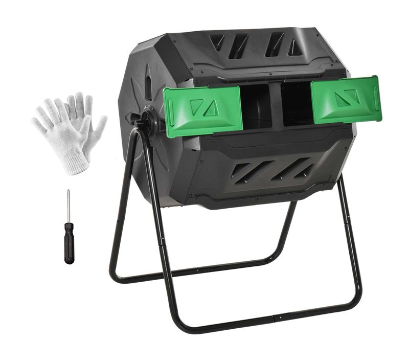 Composteur Trommel 160l En Plastique Robuste, 2 Chambres, à Rotation, Noir