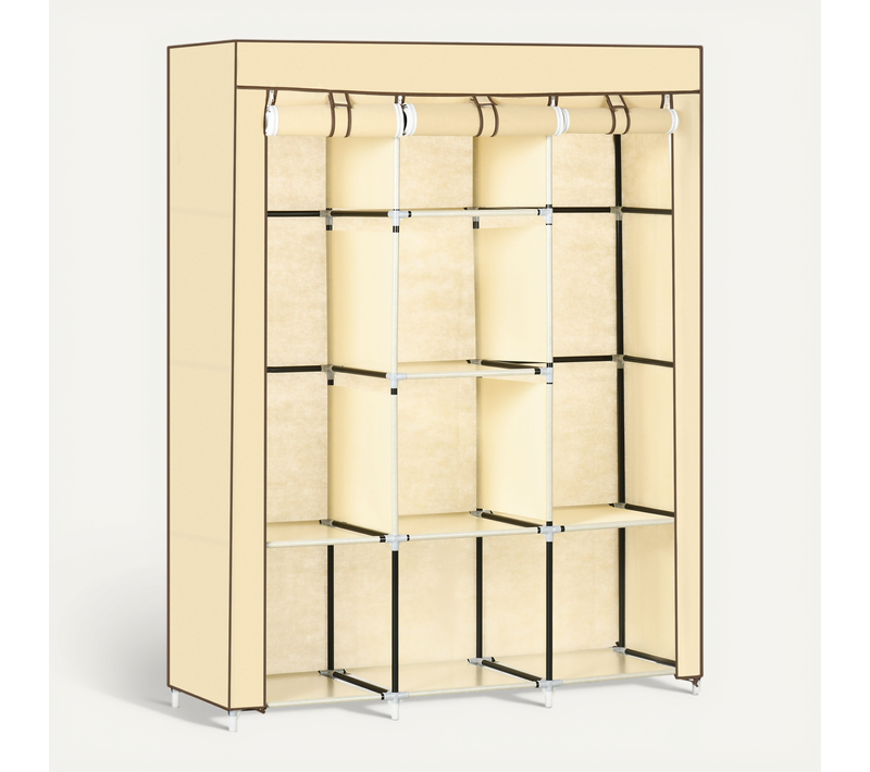 Armoire En Tissu Non Tissé Avec 8 Niveaux Et Penderies, Beige