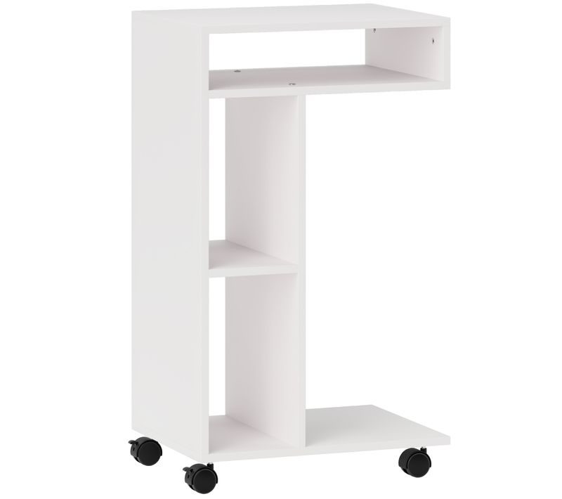 Table D’appoint Blanche à Roulettes, 4 Étagères, Table Canapé/lit, Bureau Ou Salon