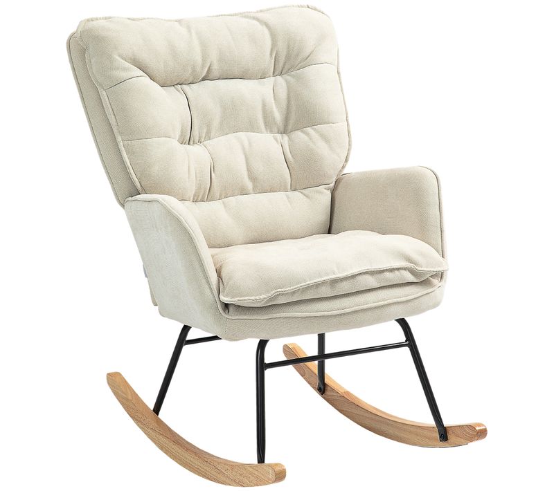 Fauteuil à Bascule Tissu Aspect Chenille Avec Accoudoirs Pour Salon Ou Chambre, Beige