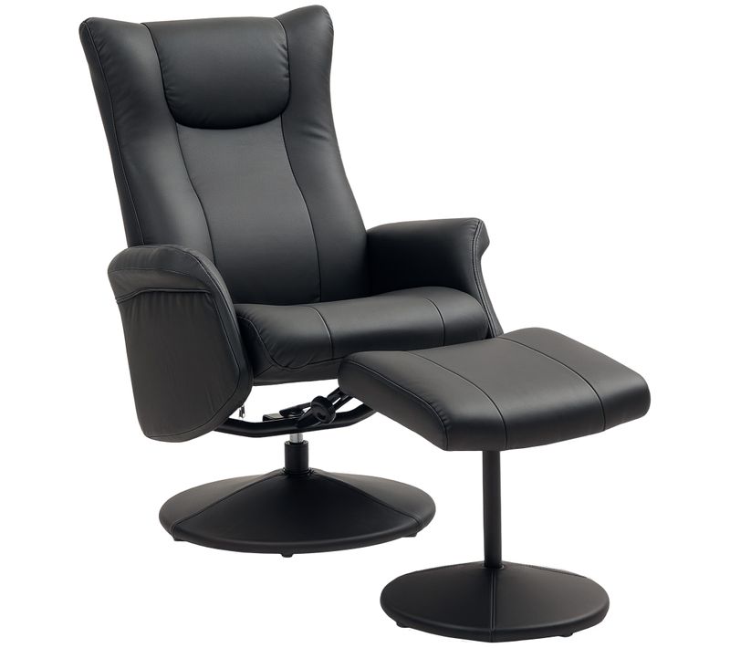 Fauteuil Relax Pivotant 360° En Similicuir Avec Repose-pieds, Dossier Inclinable, Noir