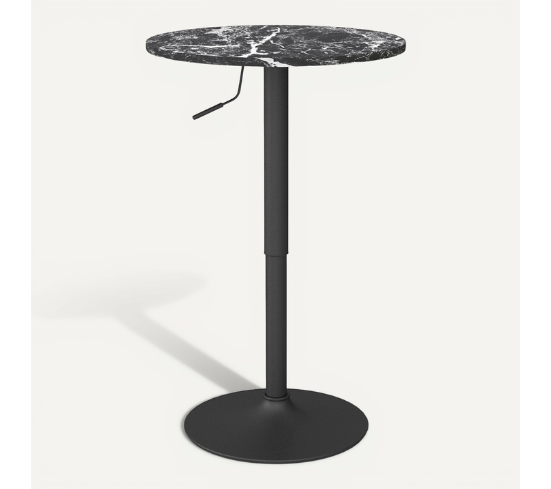 Table Bar Ronde Mdf Marbré 60×68-93,5 Cm Pour Petits Espaces, Noir