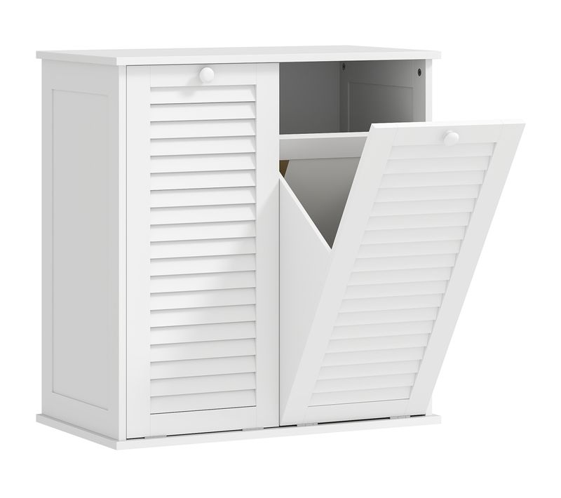 Armoire à Linge En Bois Avec 2 Paniers, Portes à Lamelles, Blanc 70 X 38 X 73 Cm