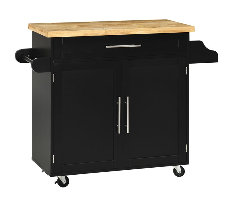 Chariot En Bois Avec Plan De Travail, Étagère à Épices Et Porte-serviette, Blanc