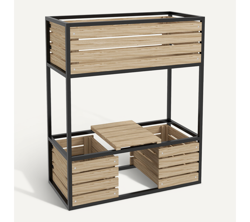 Jardinière Surélevé En Bois 2 Niveaux Avec Étagère Et Doublure Intérieure, Marron Clair