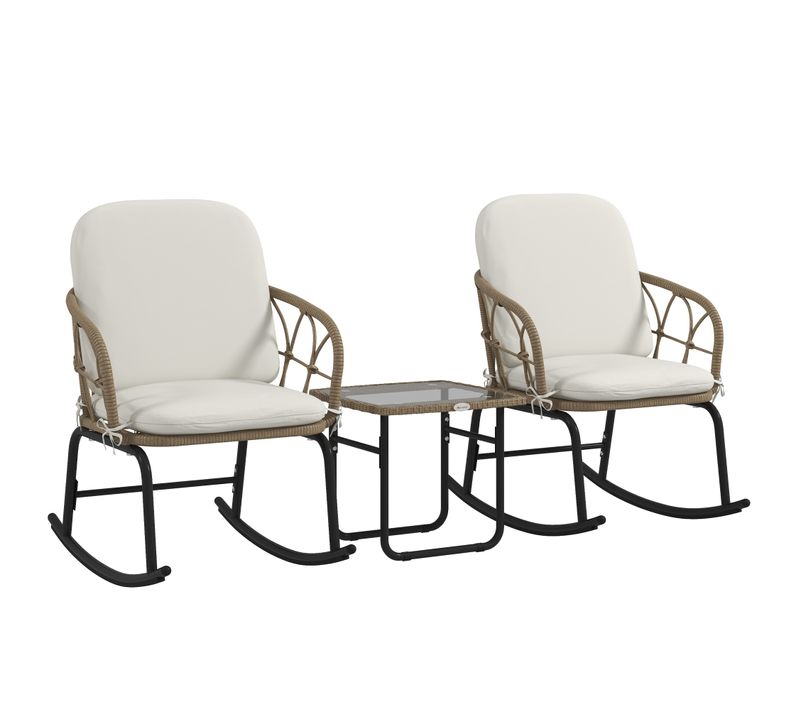 Set 3 Pièces, Fauteuils à Bascule En Rotin Avec 2 Fauteuils Et 1 Table Basse,pour Terrasse Et Balcon