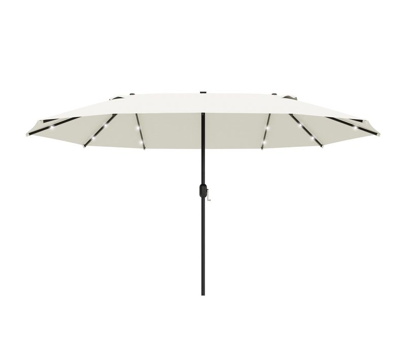 Parasol Double Avec LED, 440x256 Cm, Manivelle, Blanc Crème, Pour Jardin Et Terrasse