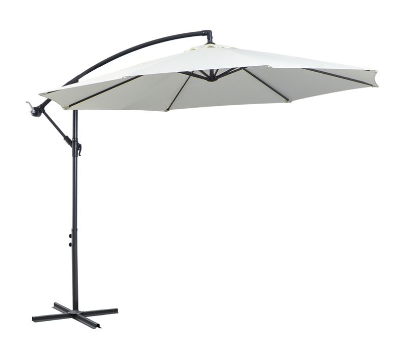 Parasol Déporté 300 Cm, Manivelle, Acier Et Polyester, Pour Terrasse Et Jardin, Crème