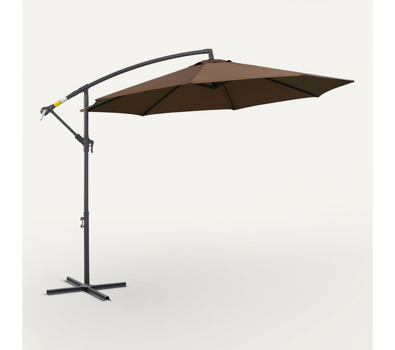 Parasol Déporté 3x2,5 M, Acier Et Polyester, Marron, Pour Jardin Et Terrasse