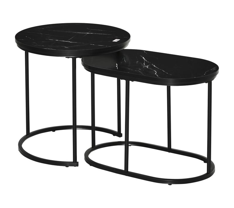 Tables Empilables 2 Pièces, Rondes/ovales, Mdf + Acier Noir, Ø50×50,5 cm, Max 30 kg
