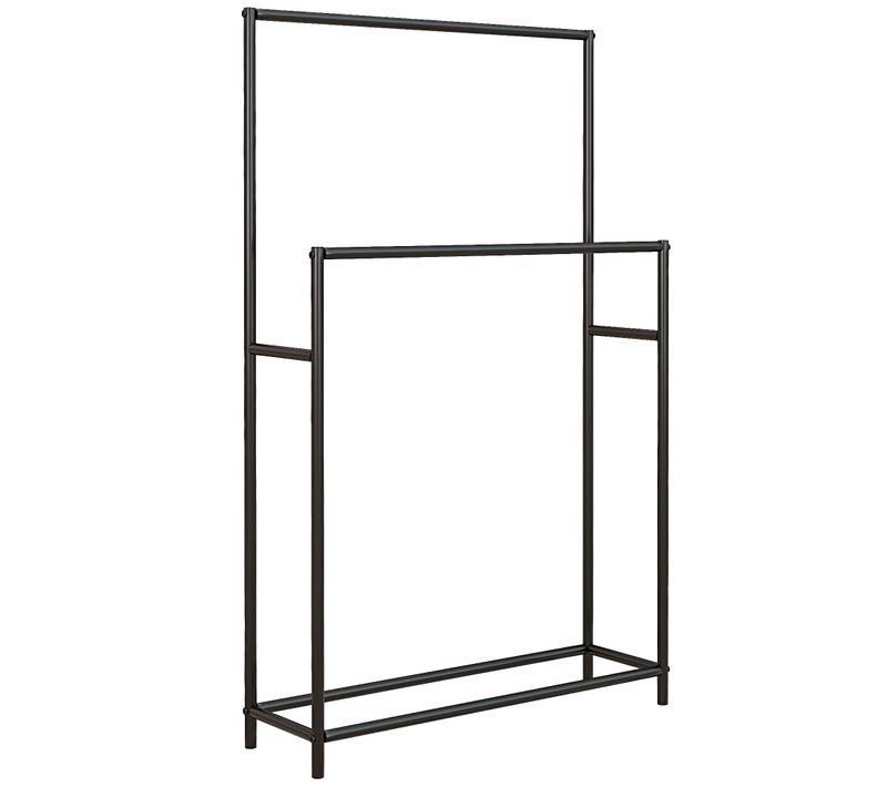 Porte-serviettes Freestanding En Métal Avec 2 Barres, 66 X 20 X 110 Cm, Noir